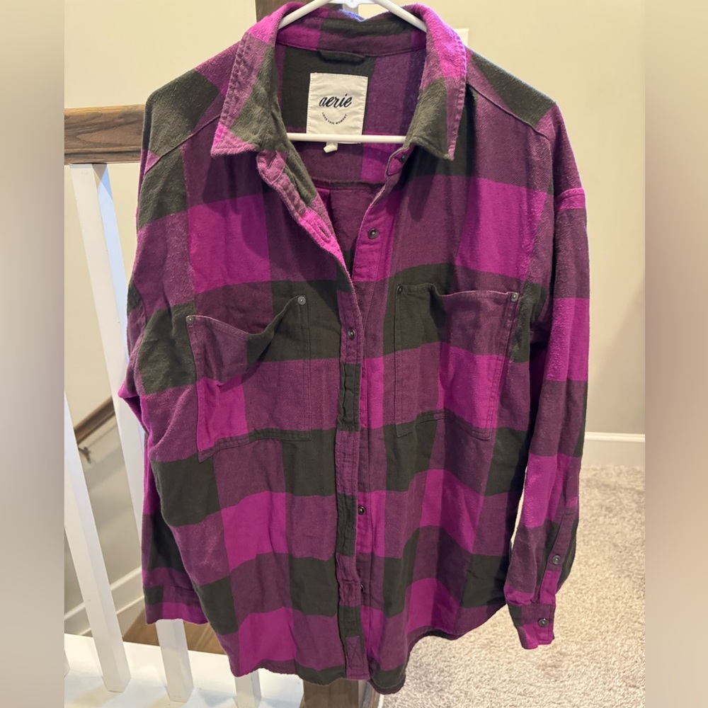 American eagle size small oversized purple flannel.